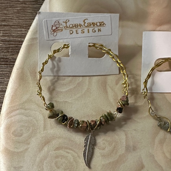 Lorena Espinoza Design Gold and Green Beaded Earrings - Picture 5 of 5